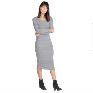 Marine Layer Gray White Stripe Ribbed Lexi Midi Dress Long Sleeve Size M